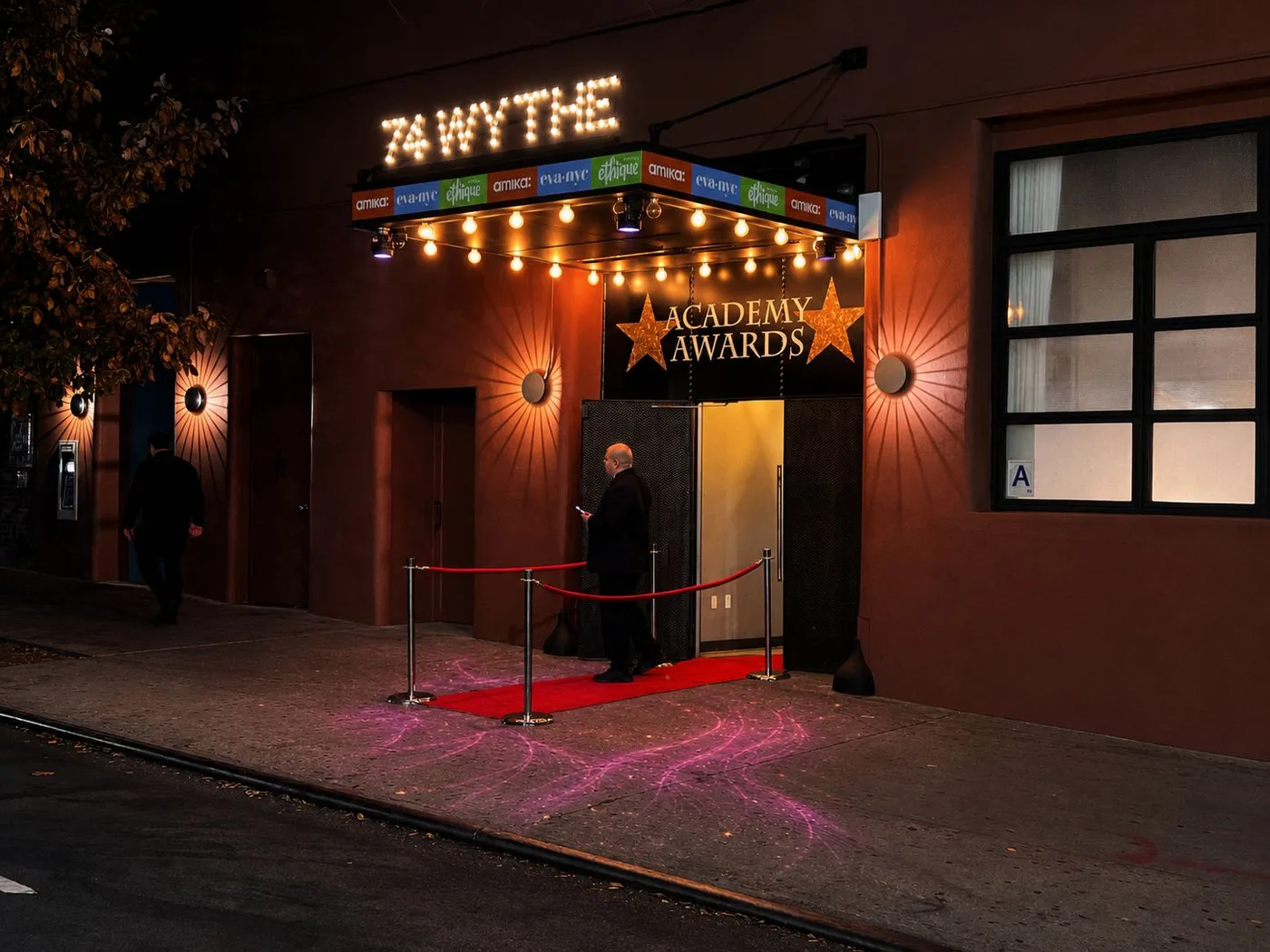 Venue entrance projection spotlighting