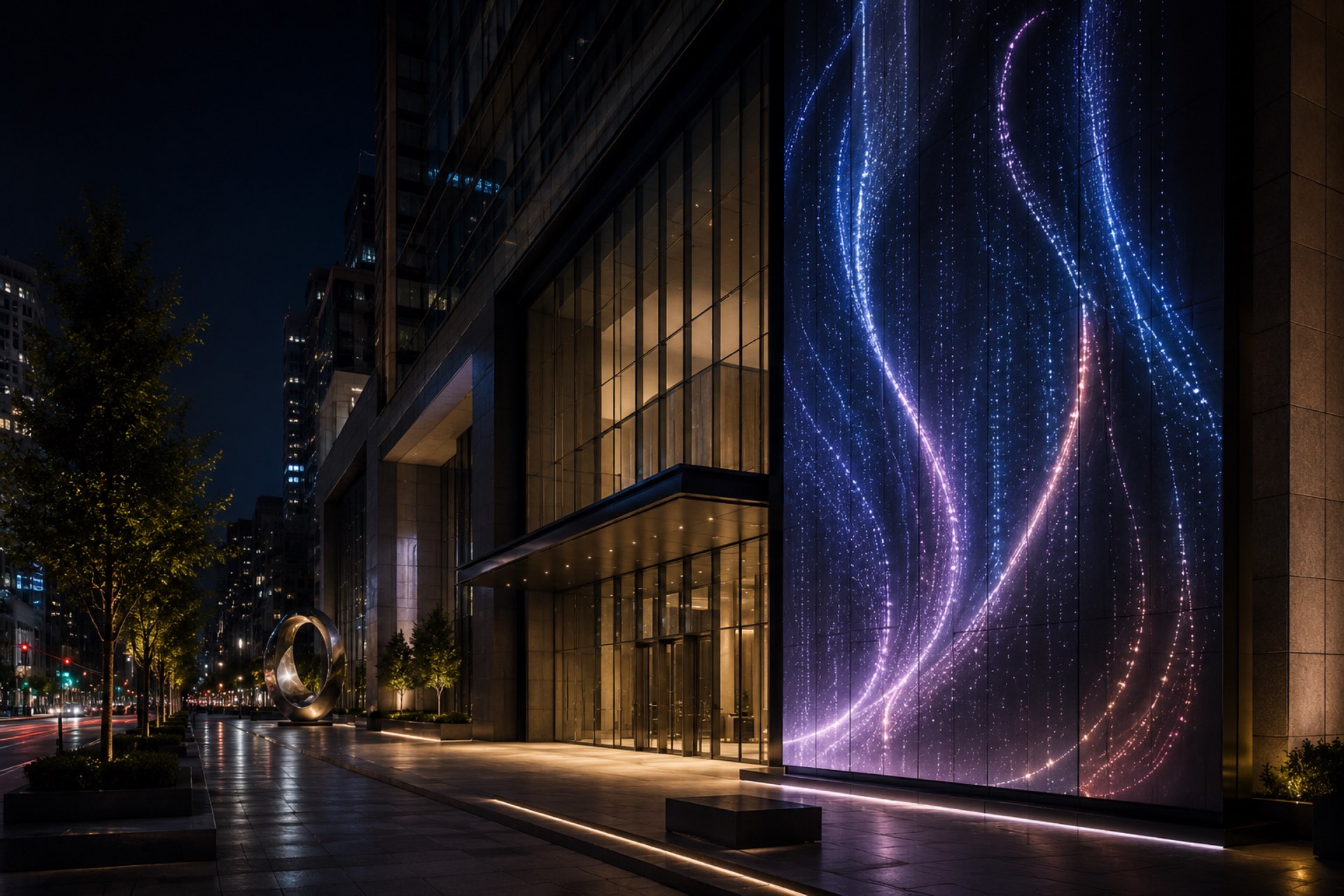 Building exterior at night